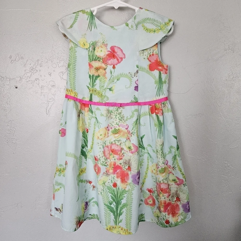 Ted Baker Little Girls 5 Blue Green Pink Floral Dress Spring Easter Colorful